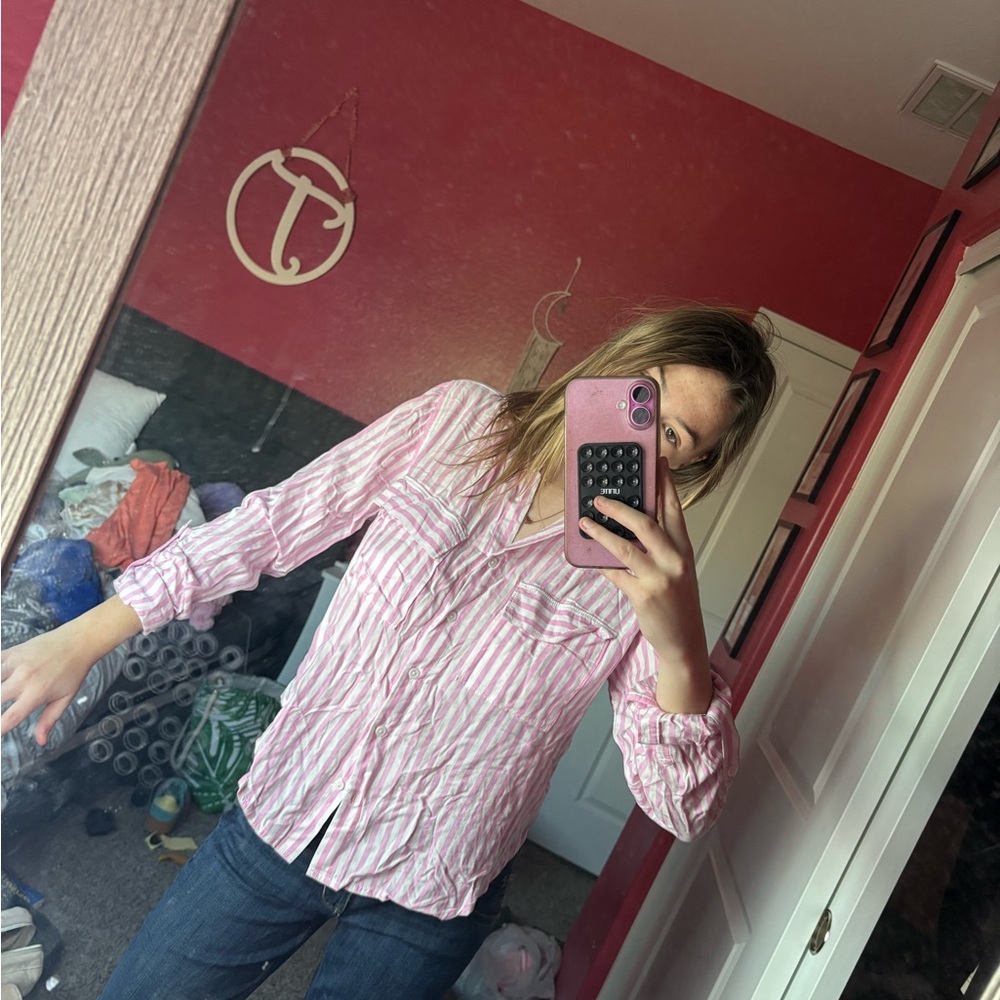 Beachlunchlounge Pink and White Striped Shirt